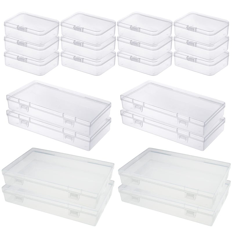 LJY 20 Pieces Mixed Sizes Rectangular Empty Mini Clear Plastic Organizer Storage Box Containers with Hinged Lids for Small Items and Other Craft Projects - Image 1